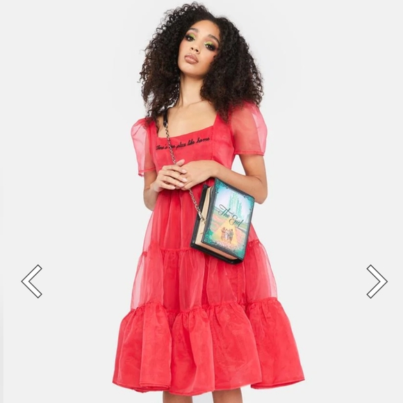 Dolls Kill no place like home red oganza nice dress NWOT med - Picture 7 of 9